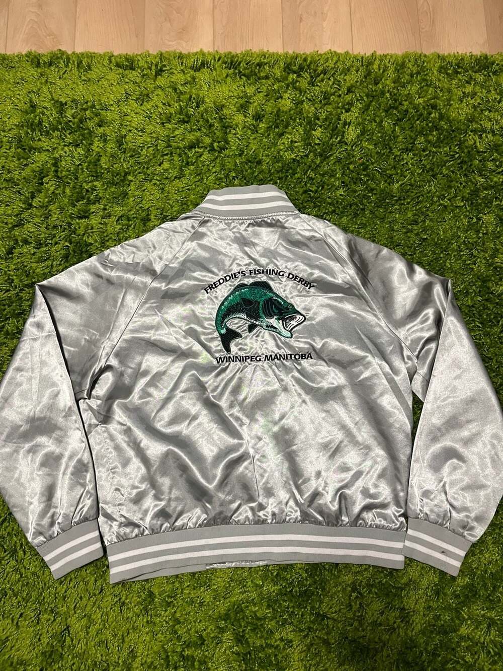 Vintage Trimark Freddie's Fishing Derby Satin Bomber Jacket XL